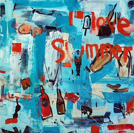 christian nicolson nz contemporary artist, miced media, bright blue acrylic painting